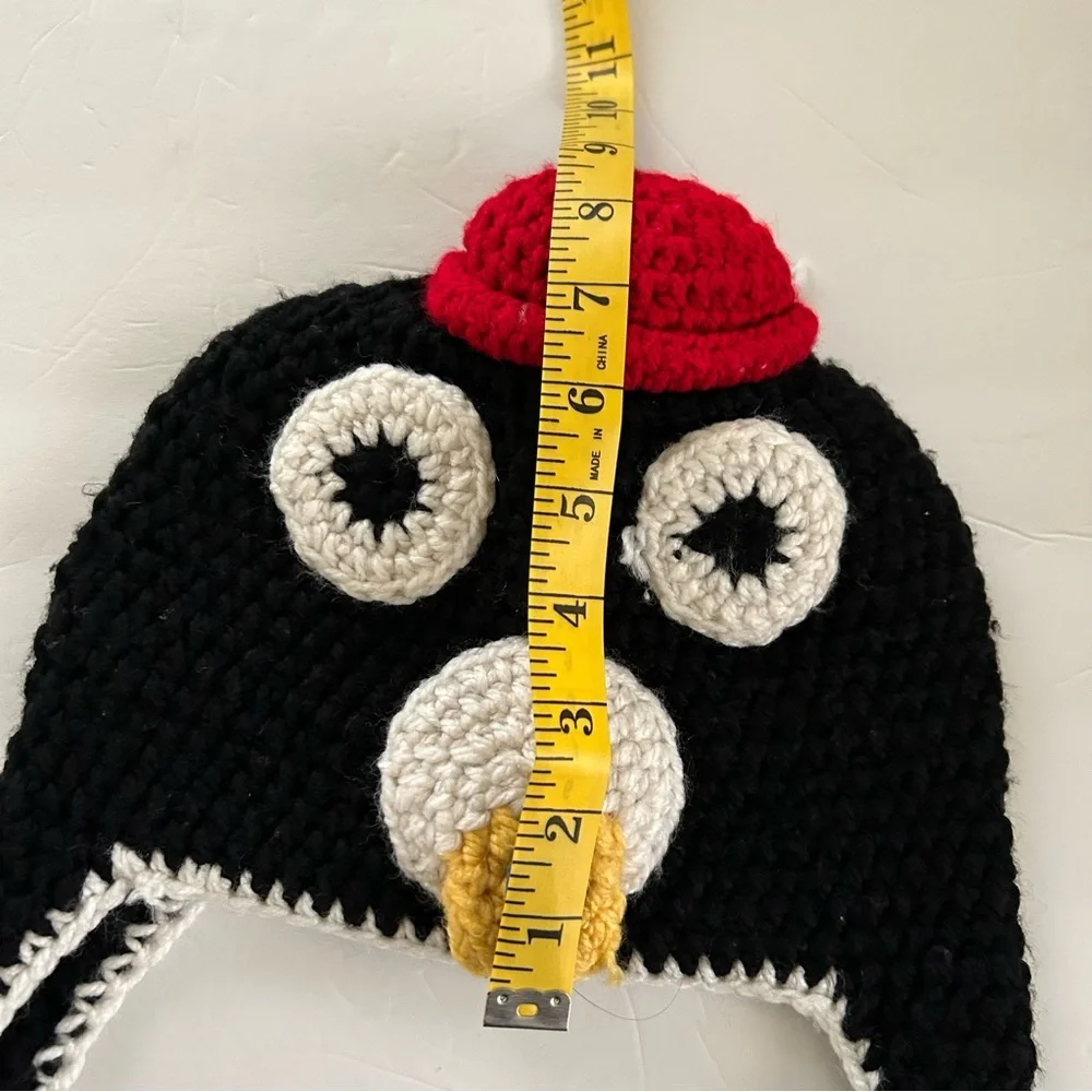 Penguin Crochet Hat with Red and Yellow Accents child
